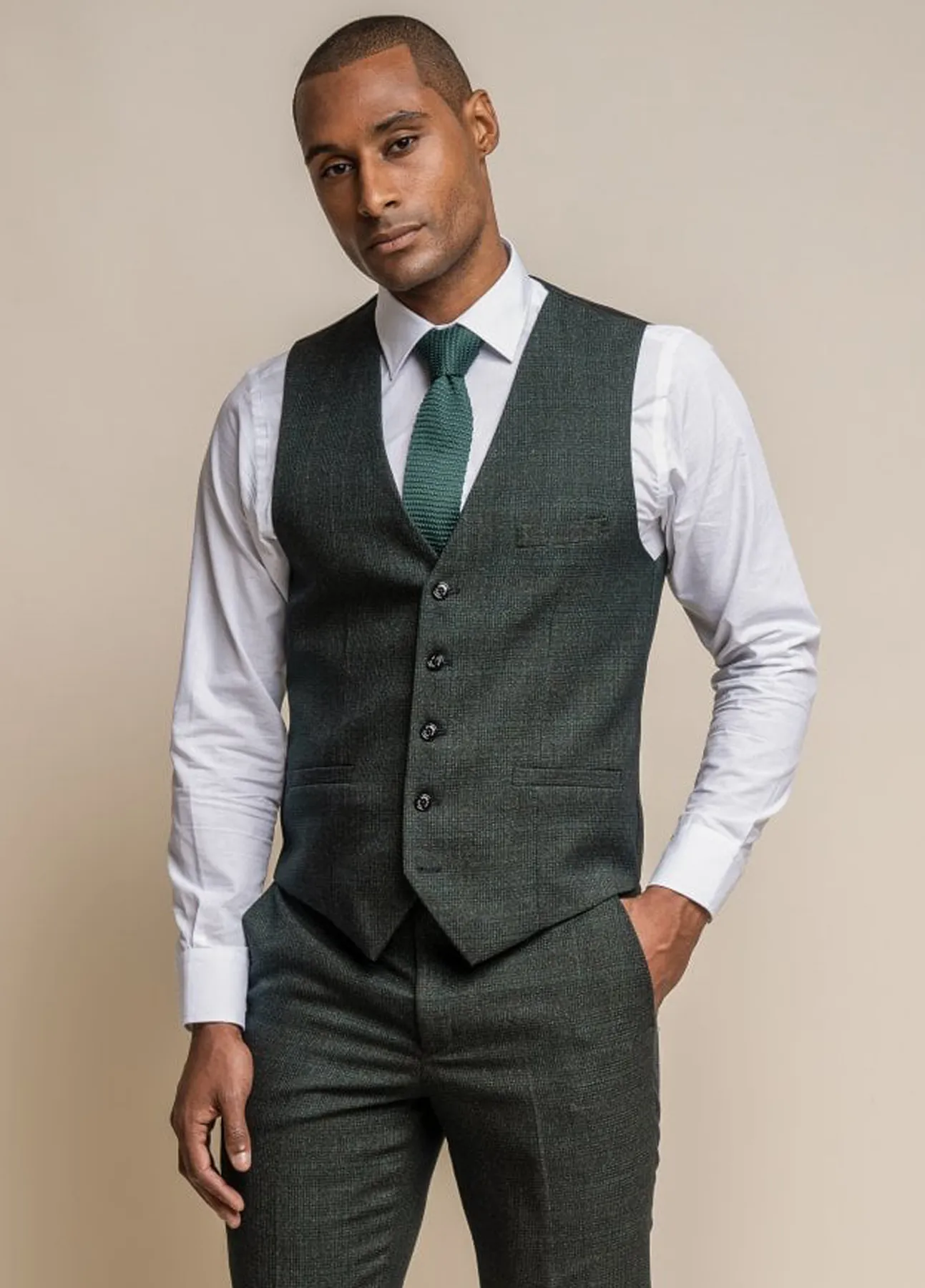 Cavani Sage Green 3 Piece Contrast Suit With Olive Waistcoat