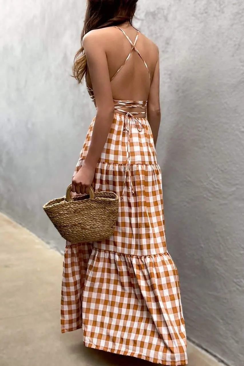 Chelsea Maxi Dress - Tan Check