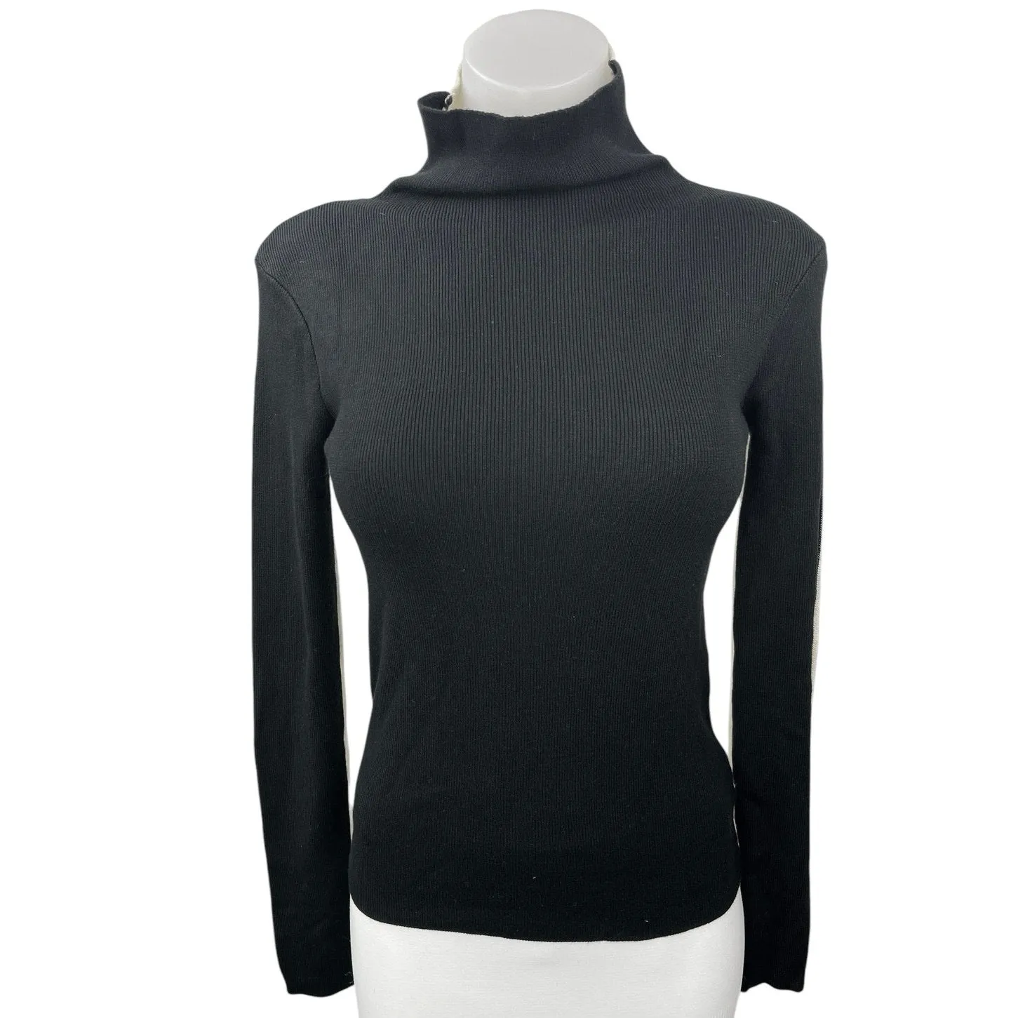 Commense Black White Colorblock Turtleneck Knit Pullover Sweater Top Size M