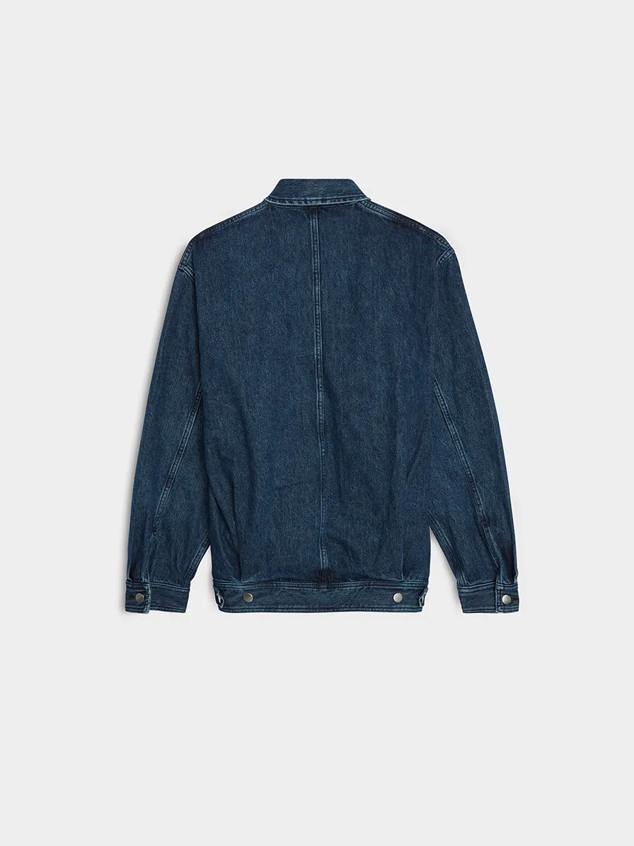 Cotton Washed Denim Coach Jacket, Indigo