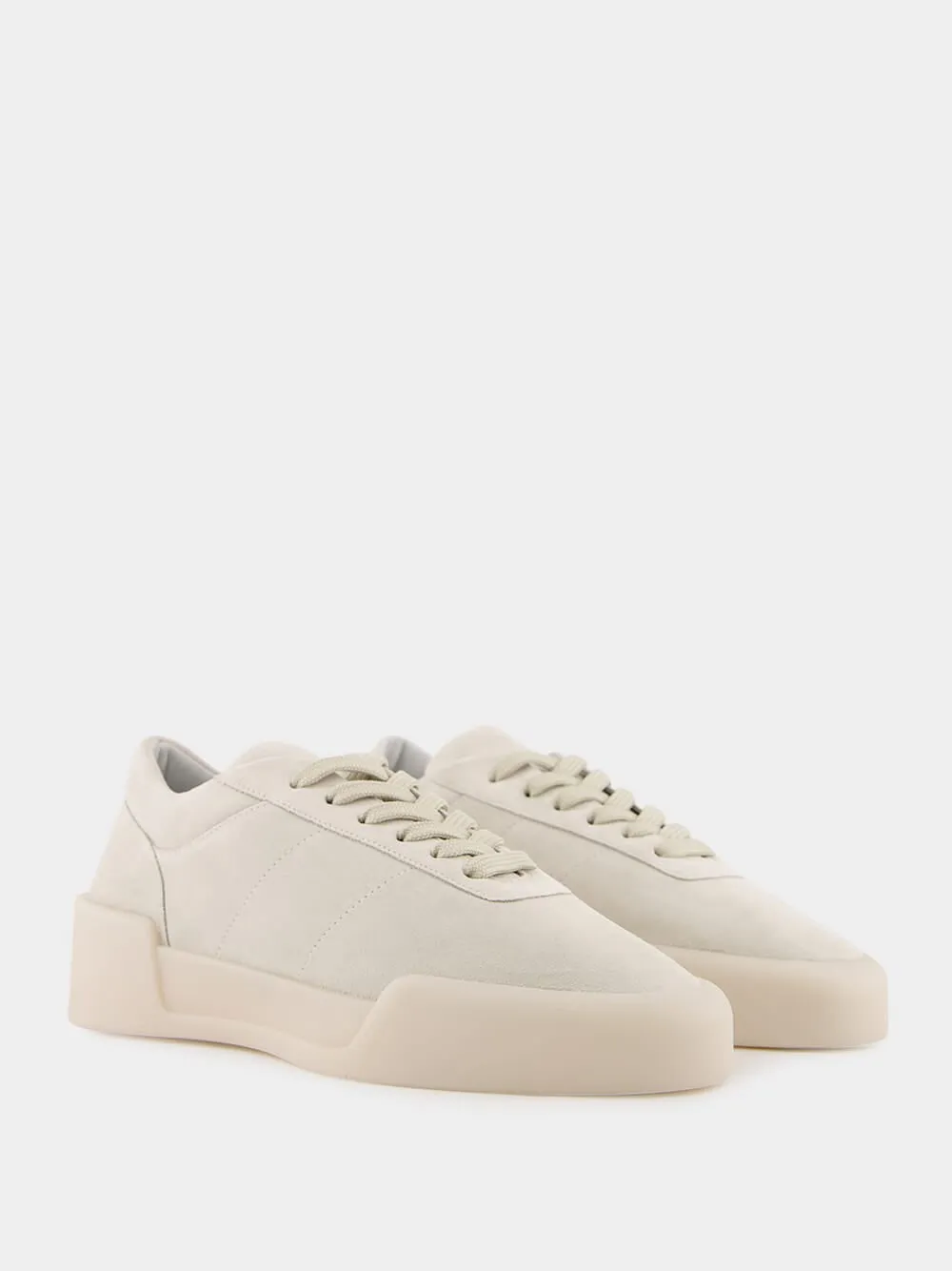 Cream Suede Aerobic Low-Top Sneakers