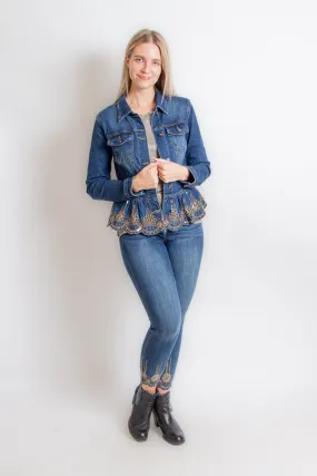 Dark Denim Jacket w/ Scalloped Hem