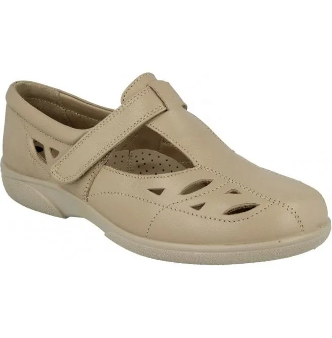 DB Easy B  Womens Flavia T-Bar Shoes With Cutouts In Sand Milled 78333H EE-4E (2V)