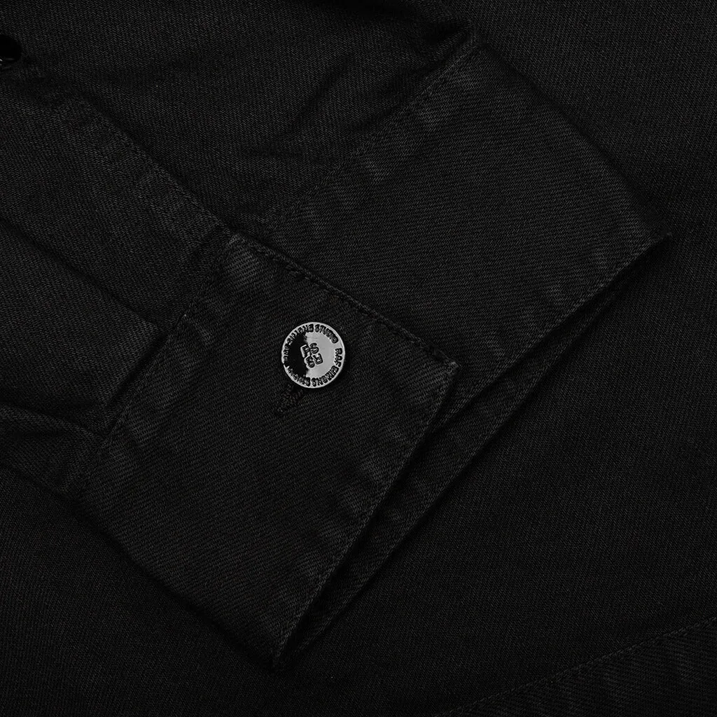 Denim Jacket with Leather Patch - Black