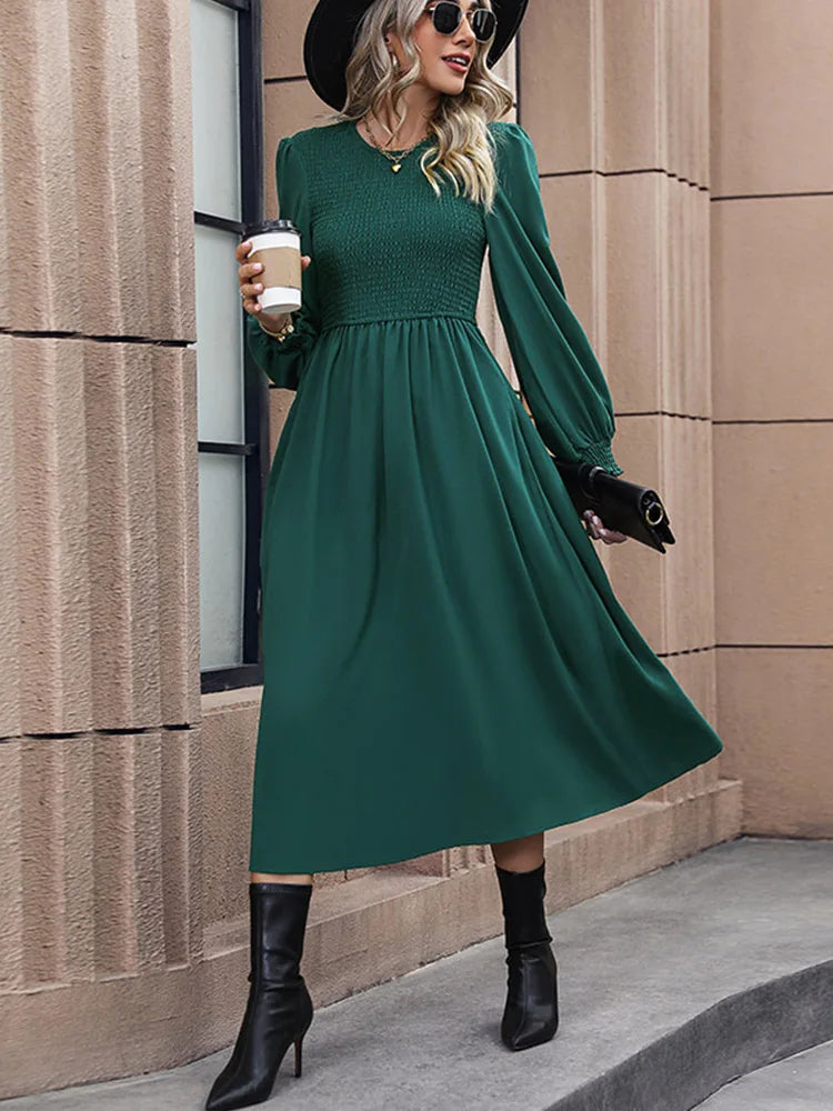 Elegant Retro Waistband Long Skirt Fashion Simple Casual Dress