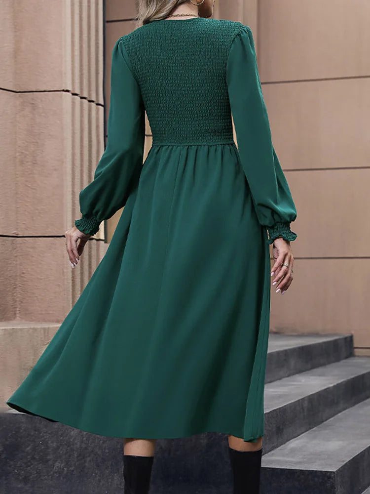 Elegant Retro Waistband Long Skirt Fashion Simple Casual Dress