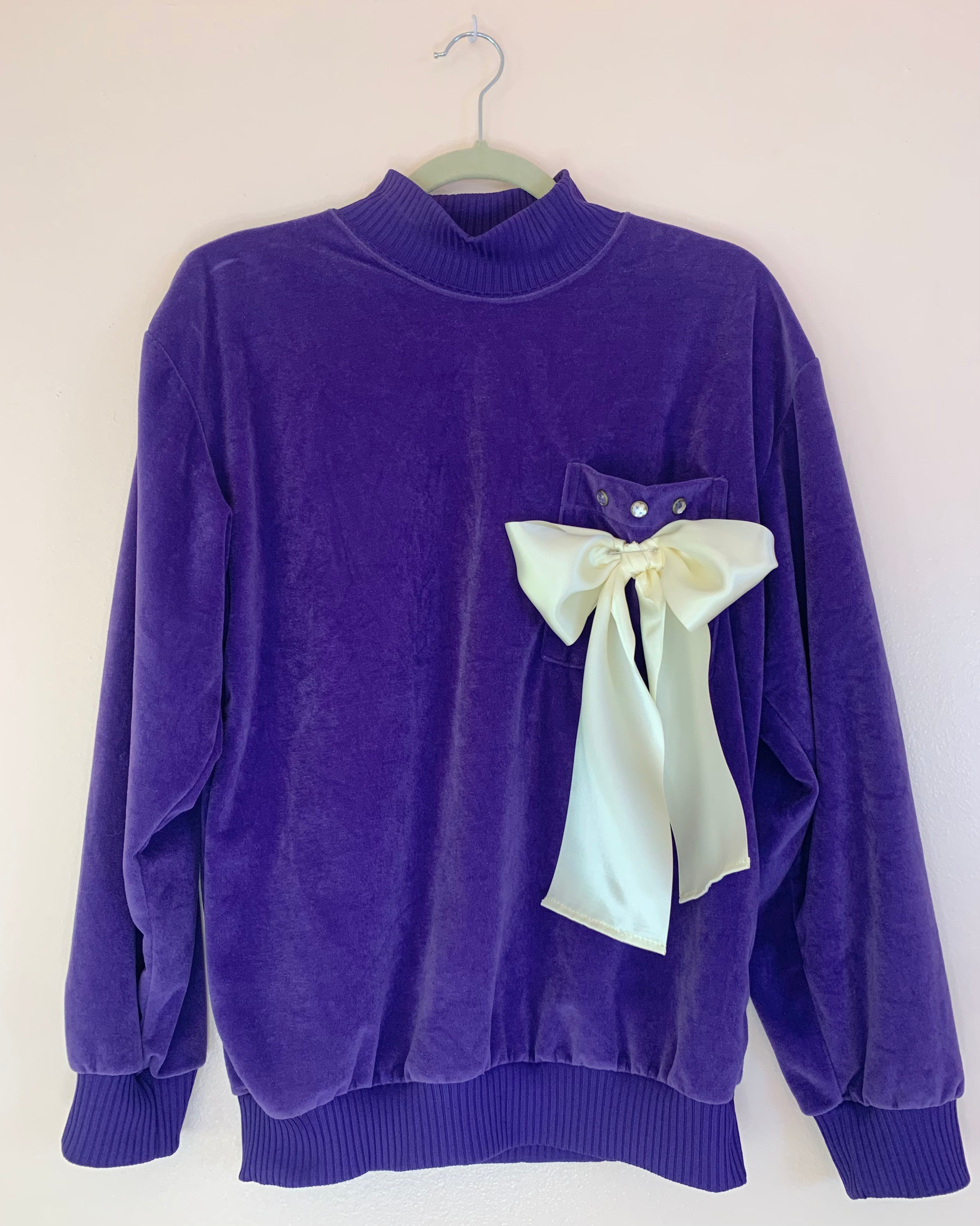 Embellished velour bow sweatshirt