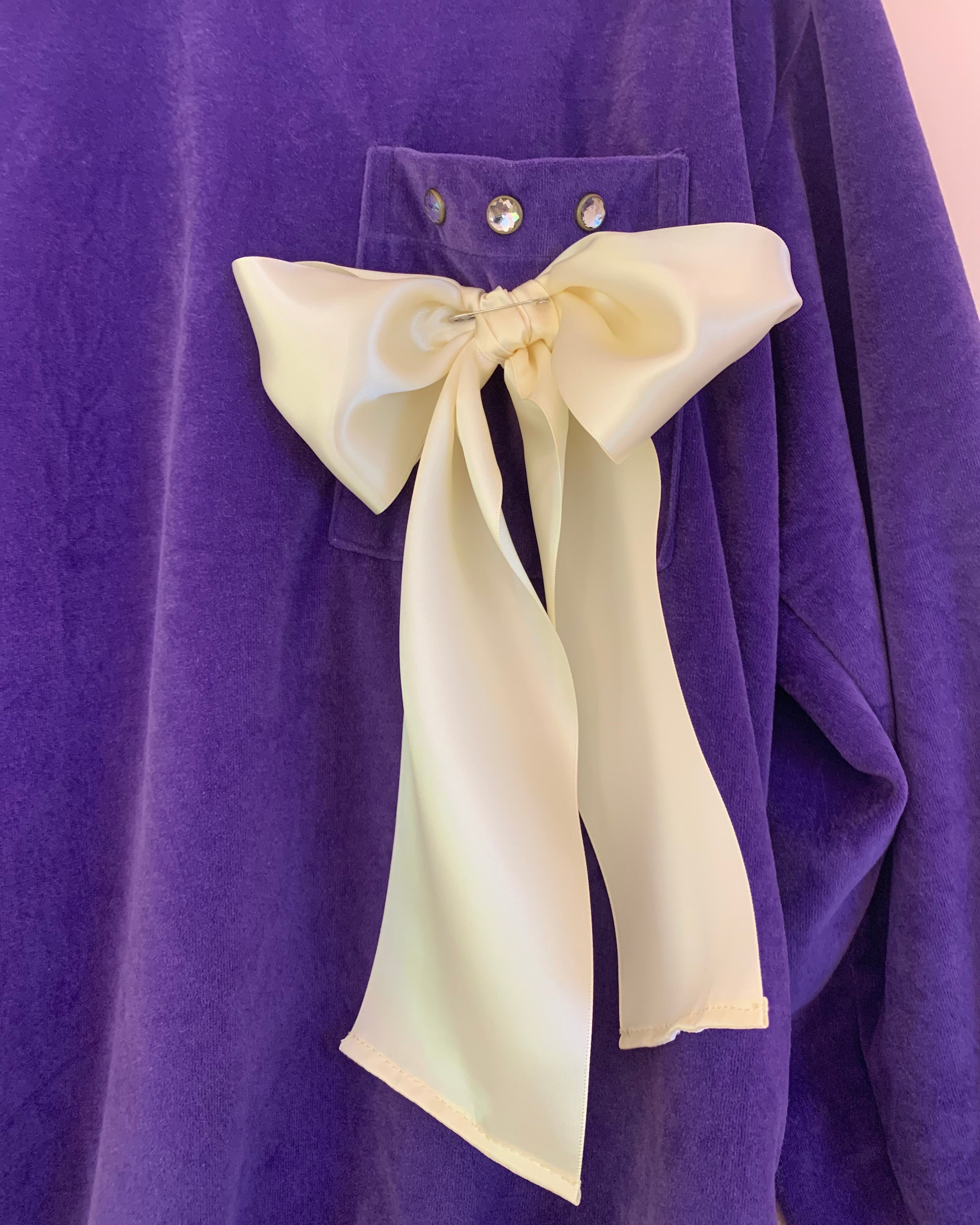 Embellished velour bow sweatshirt