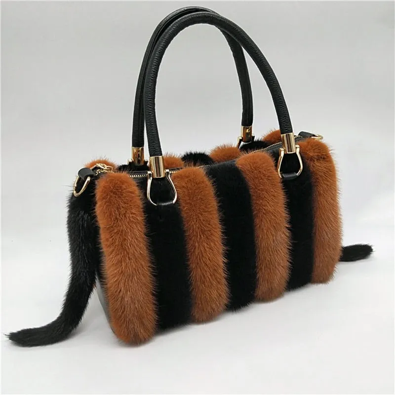 Fashion Ladies Fur Soft Zipper Casual Tote Messenger Handbags