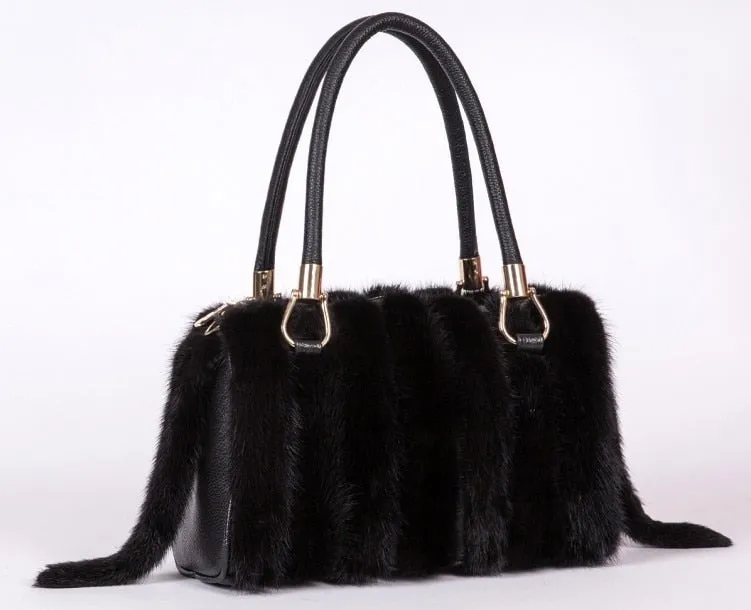 Fashion Ladies Fur Soft Zipper Casual Tote Messenger Handbags