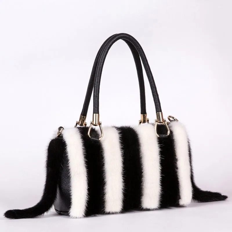 Fashion Ladies Fur Soft Zipper Casual Tote Messenger Handbags