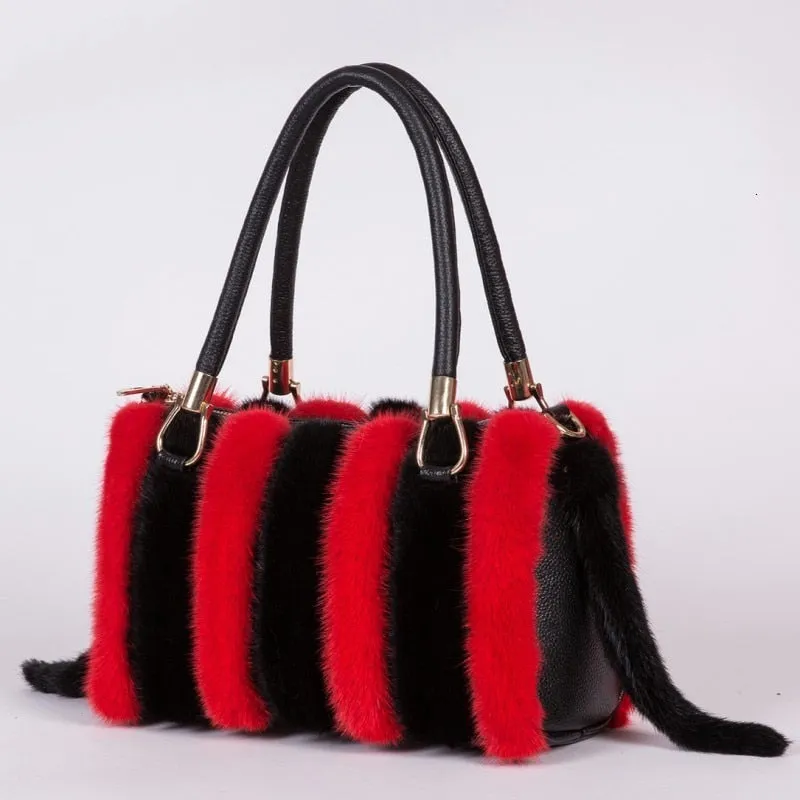 Fashion Ladies Fur Soft Zipper Casual Tote Messenger Handbags