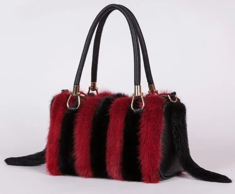 Fashion Ladies Fur Soft Zipper Casual Tote Messenger Handbags