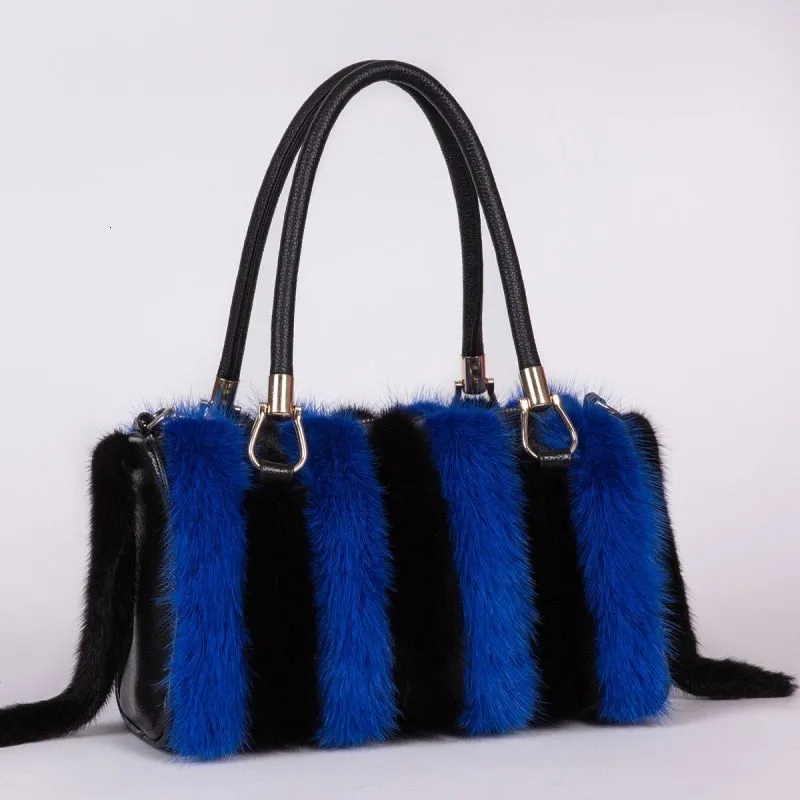 Fashion Ladies Fur Soft Zipper Casual Tote Messenger Handbags