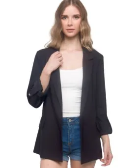 FASHNZFAB Woven Solid 3/4 Sleeve Blazer