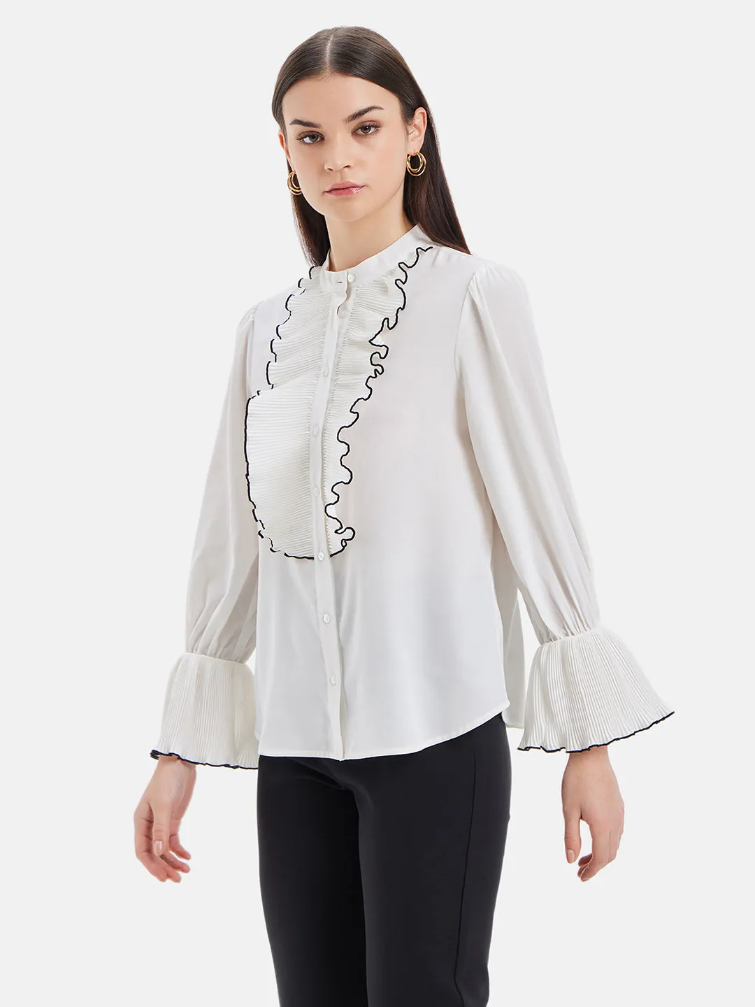 Felicity Pleated Placket Tuxedo Shirt