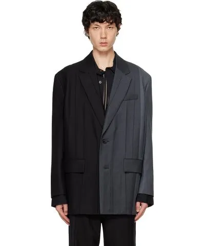 Feng Chen Wang Black & Gray Pleated Blazer