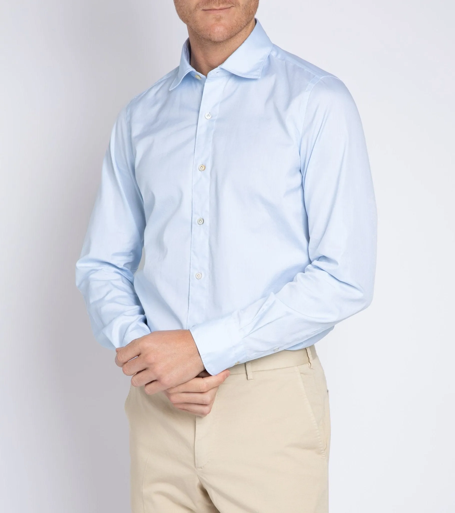 Finamore Gaeta Classic Cotton Luigi Sport Shirt: Fine Oxford Blue