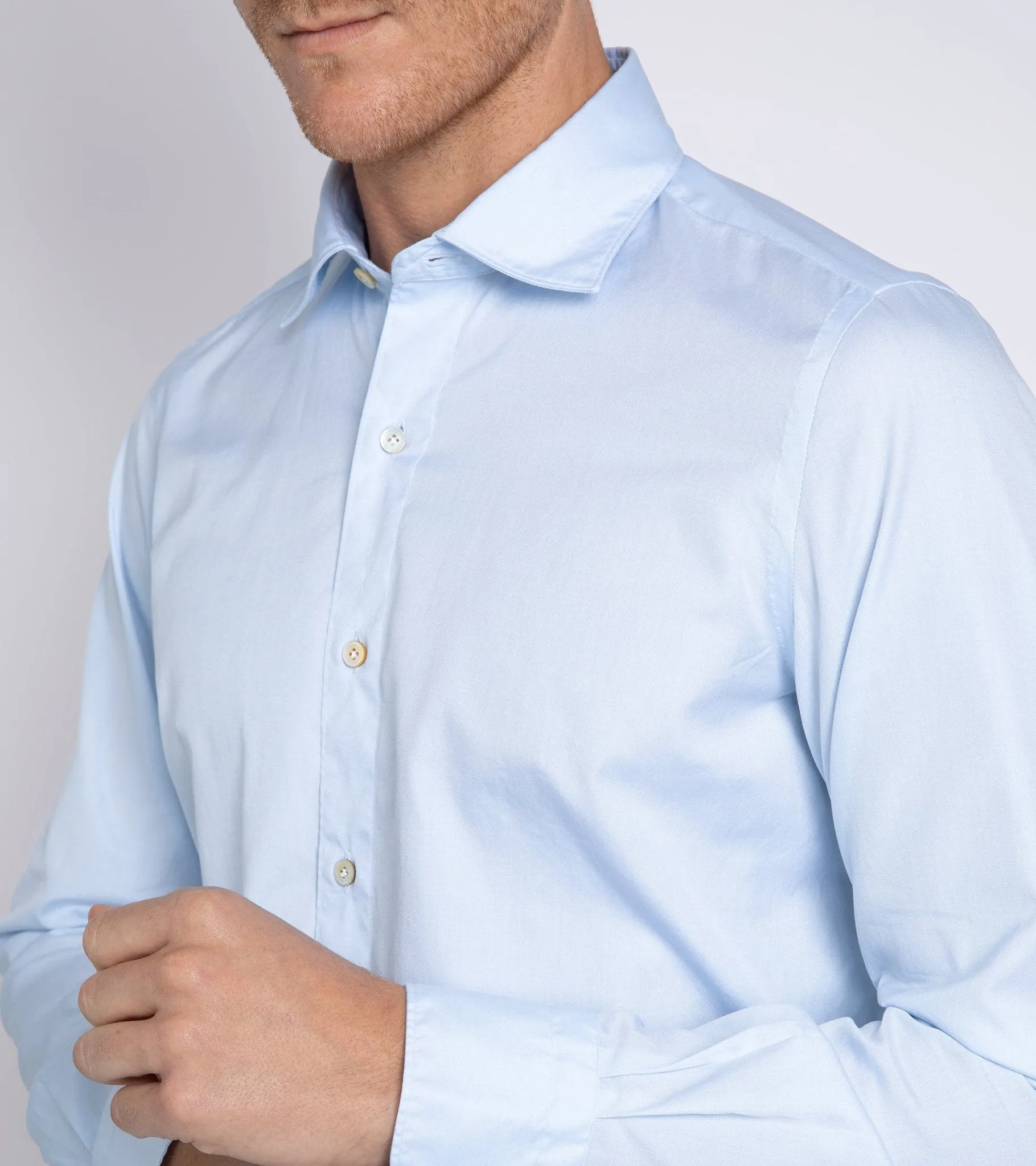 Finamore Gaeta Classic Cotton Luigi Sport Shirt: Fine Oxford Blue