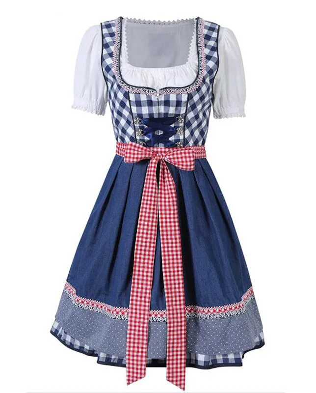 German Beer Girl Costume Adult Bavarian Dirndl Dress Apron Blouse Gown Costume Oktoberfest Beer Festival Sexy Maid Costume