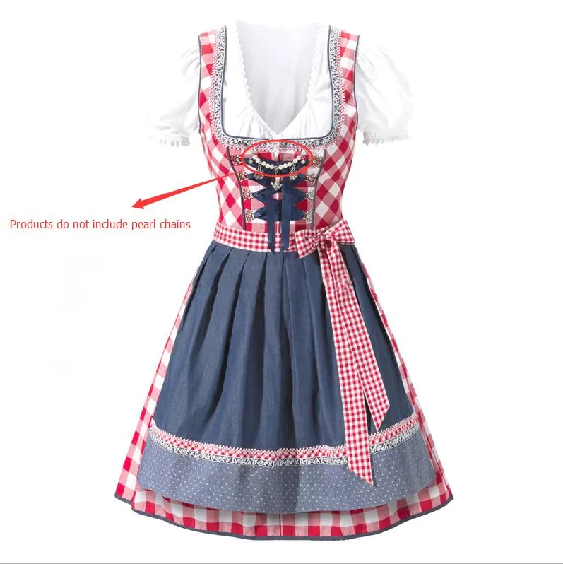 German Beer Girl Costume Adult Bavarian Dirndl Dress Apron Blouse Gown Costume Oktoberfest Beer Festival Sexy Maid Costume