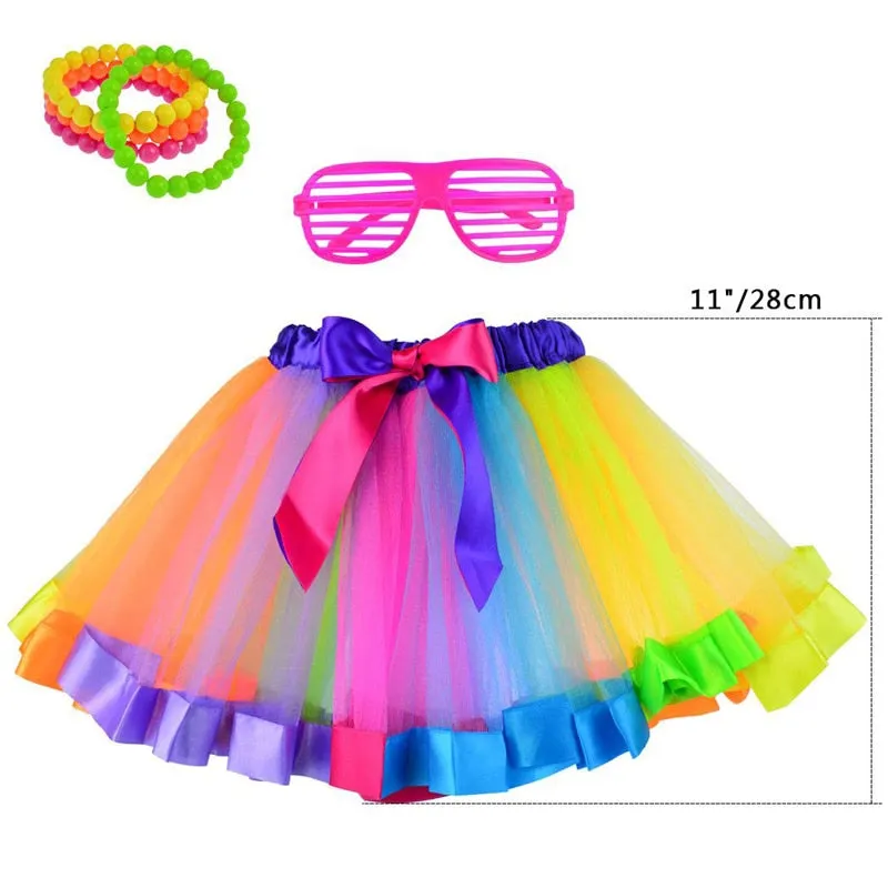 Girls 6 in 1 Costume 1970s 1980s Fancy Outfits for Cosplay Theme Party Accessories Set