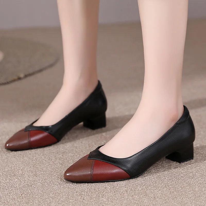 GQ238 Fashion Pumps - Mixed Colors Leather Heels Casual Shoes