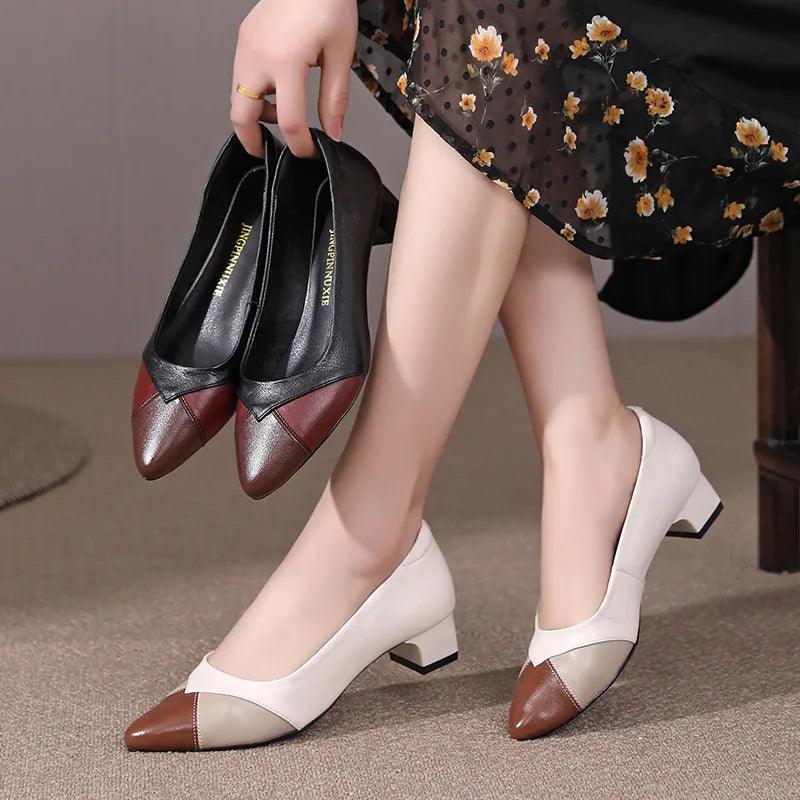 GQ238 Fashion Pumps - Mixed Colors Leather Heels Casual Shoes