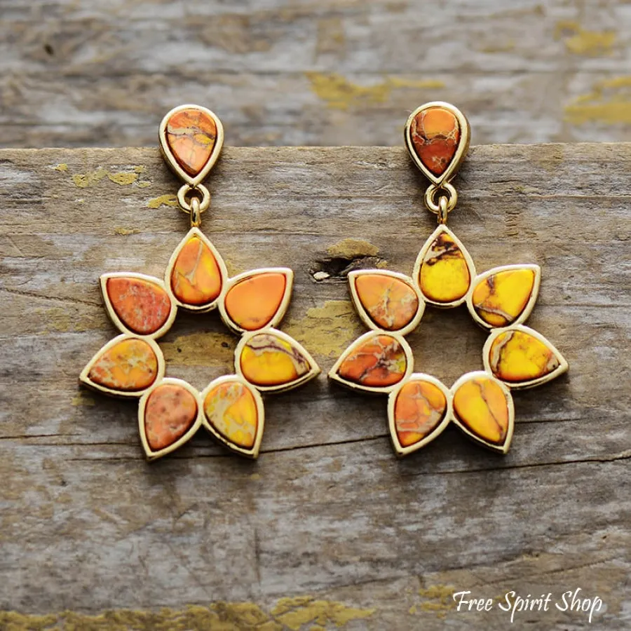 Handmade Colorful Jasper Flower Earrings