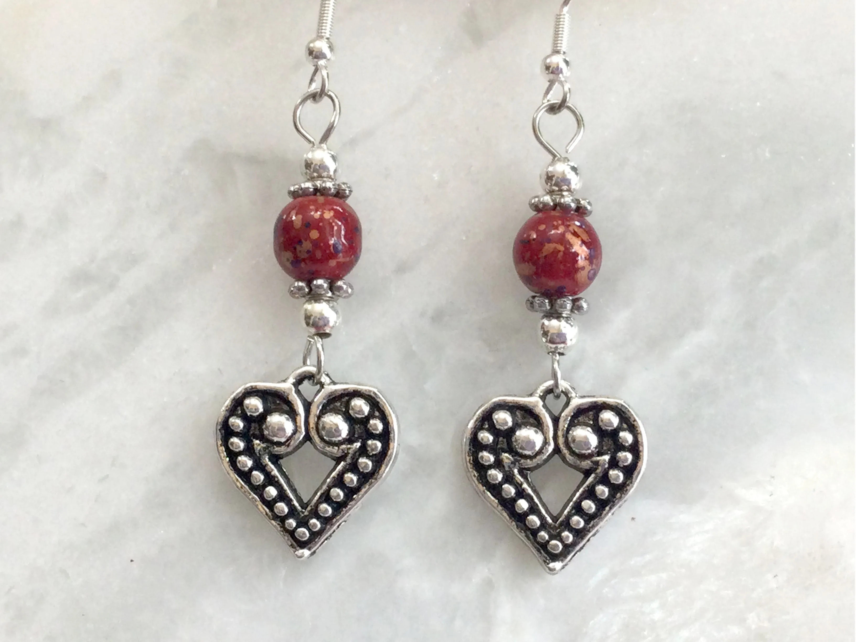 Heart Earrings with Glass Beads