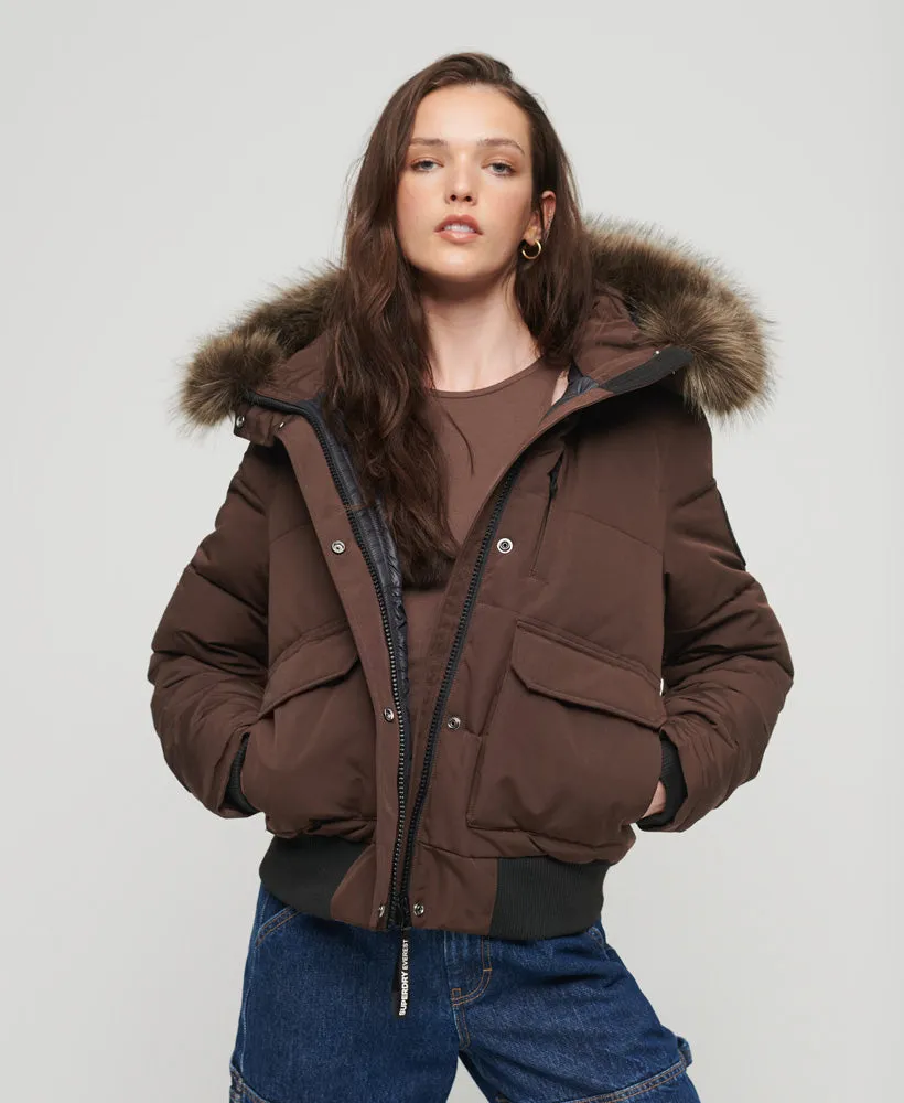 Hooded Everest Puffer Bomber Jacket | Java Brown