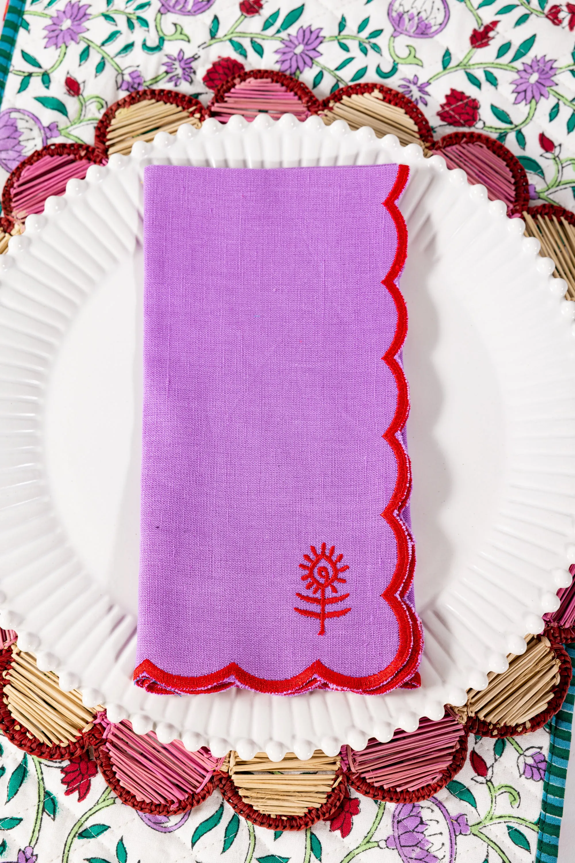 Icon Linen Napkins S/4 - Lilac + Cherry