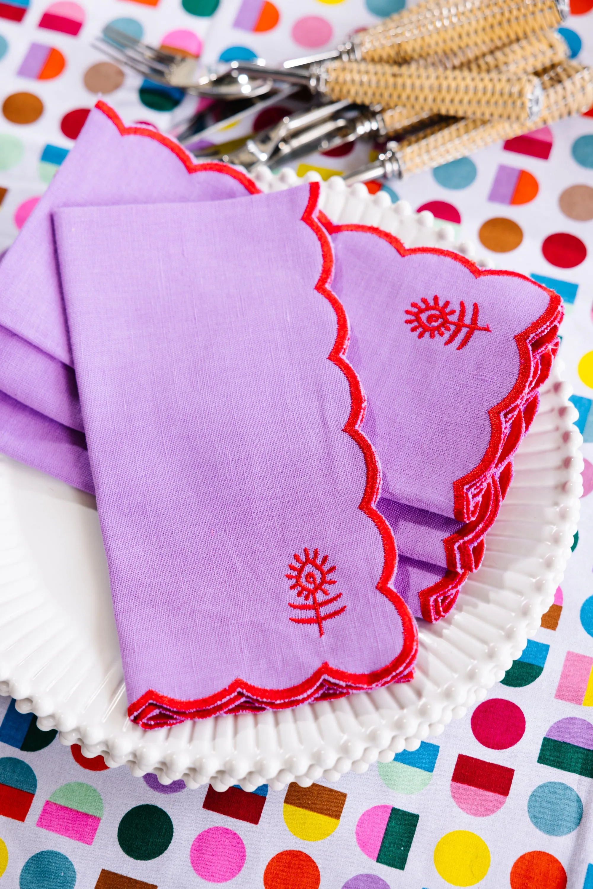 Icon Linen Napkins S/4 - Lilac + Cherry