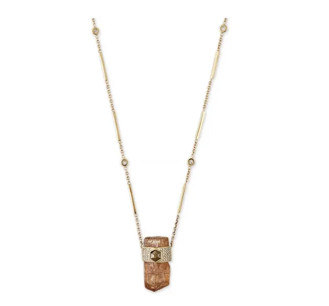 Imperial Topaz + Hexagon Diamond Cap Crystal Smooth Bar Necklace