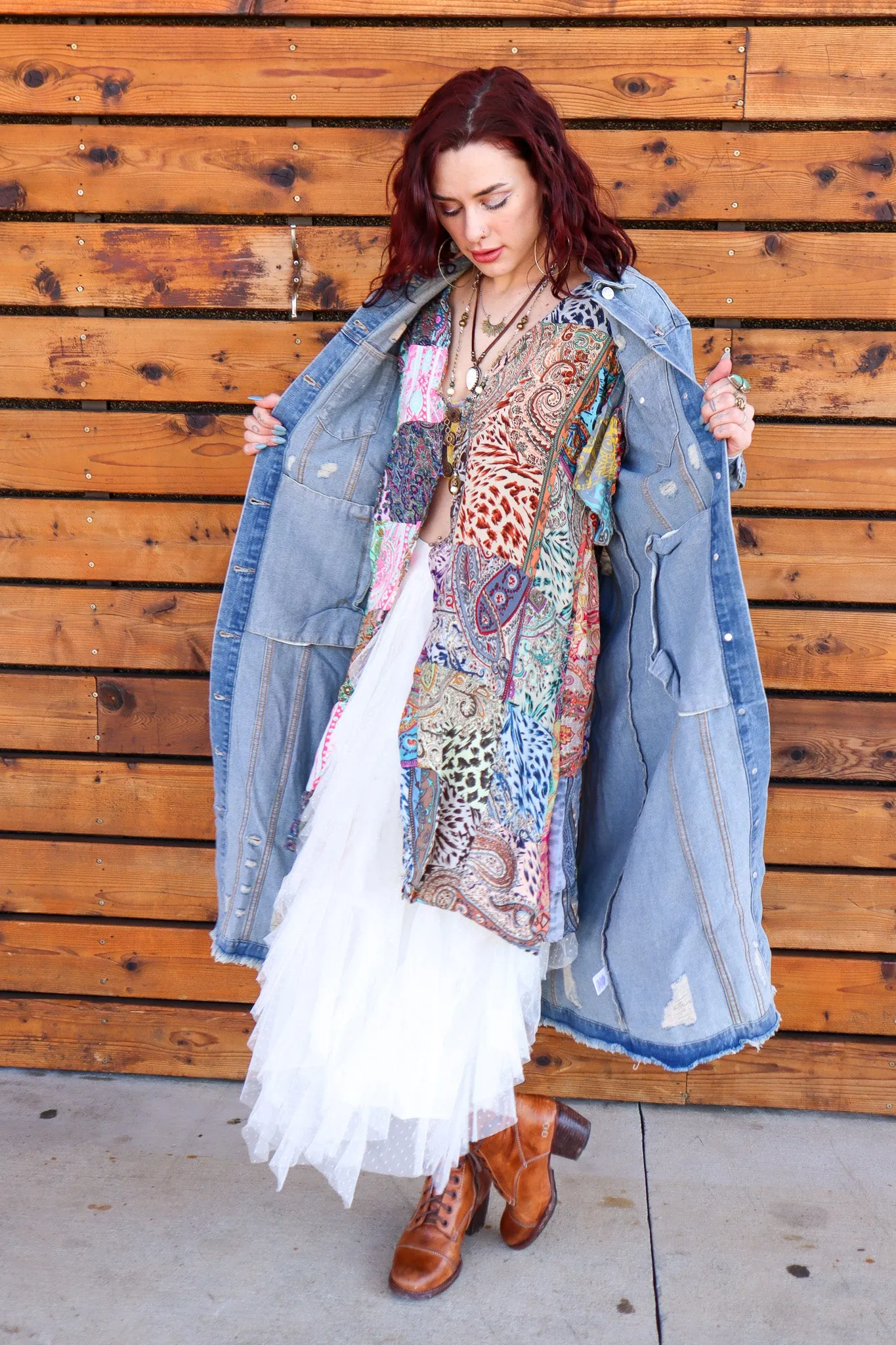 Jenny Distressed Light Wash Denim Long Jacket