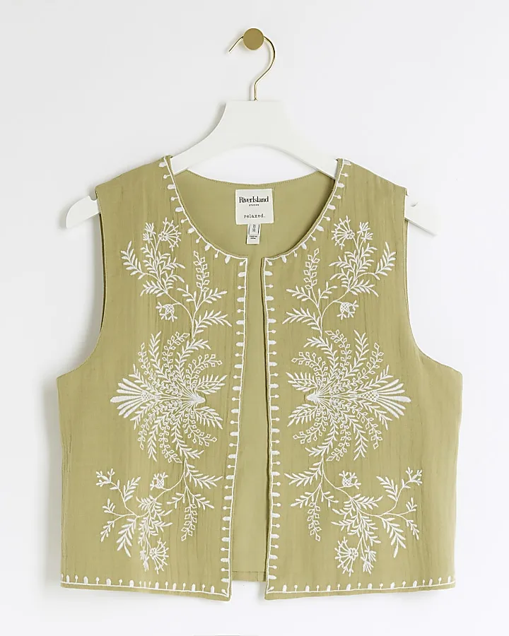 Khaki embroidered waistcoat