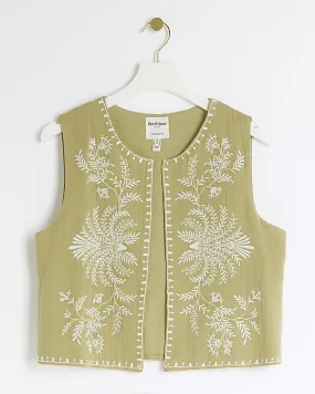 Khaki embroidered waistcoat