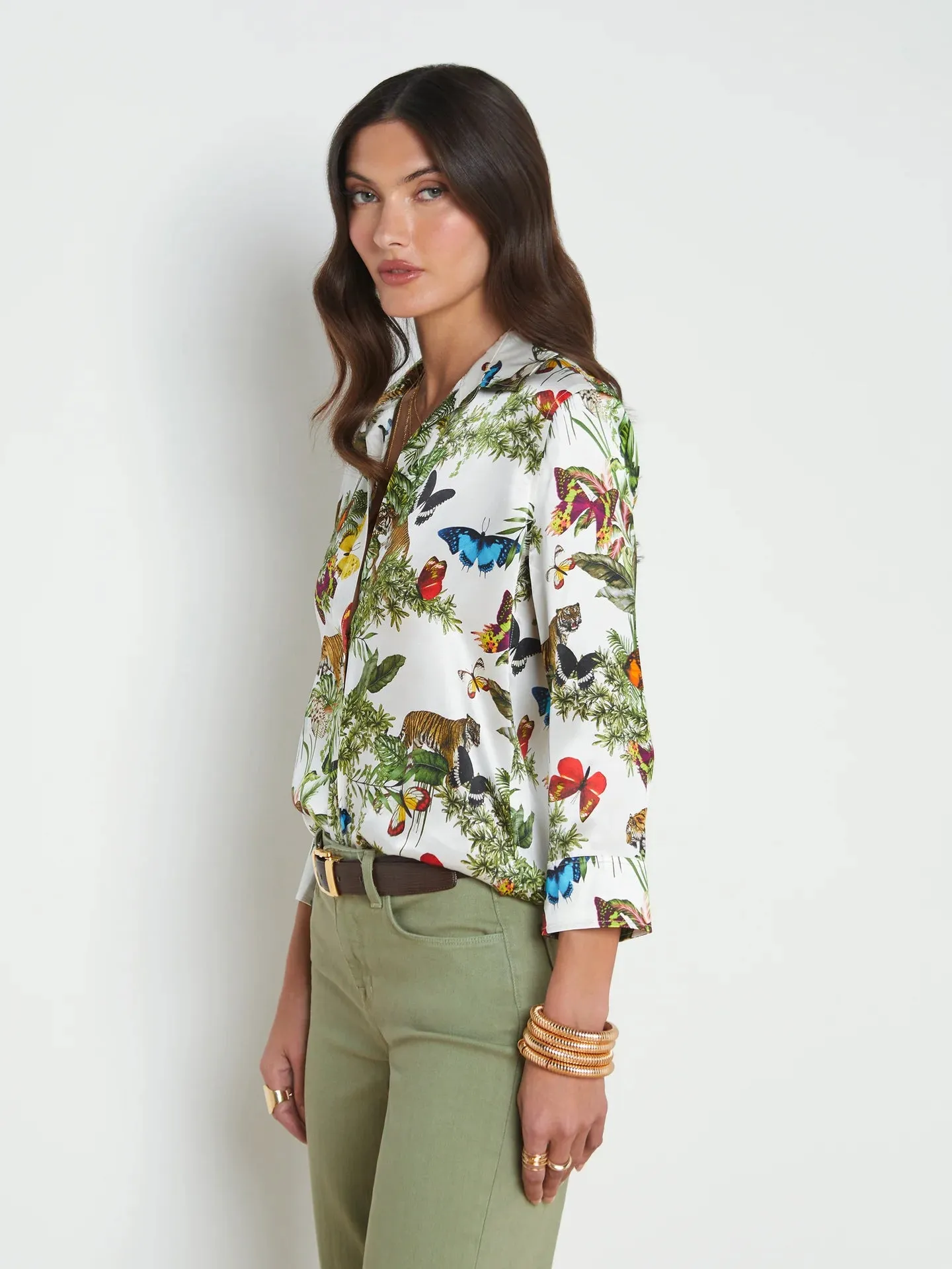 L’agence - Dani Blouse - White Multi Tiger Butterfly Jungle