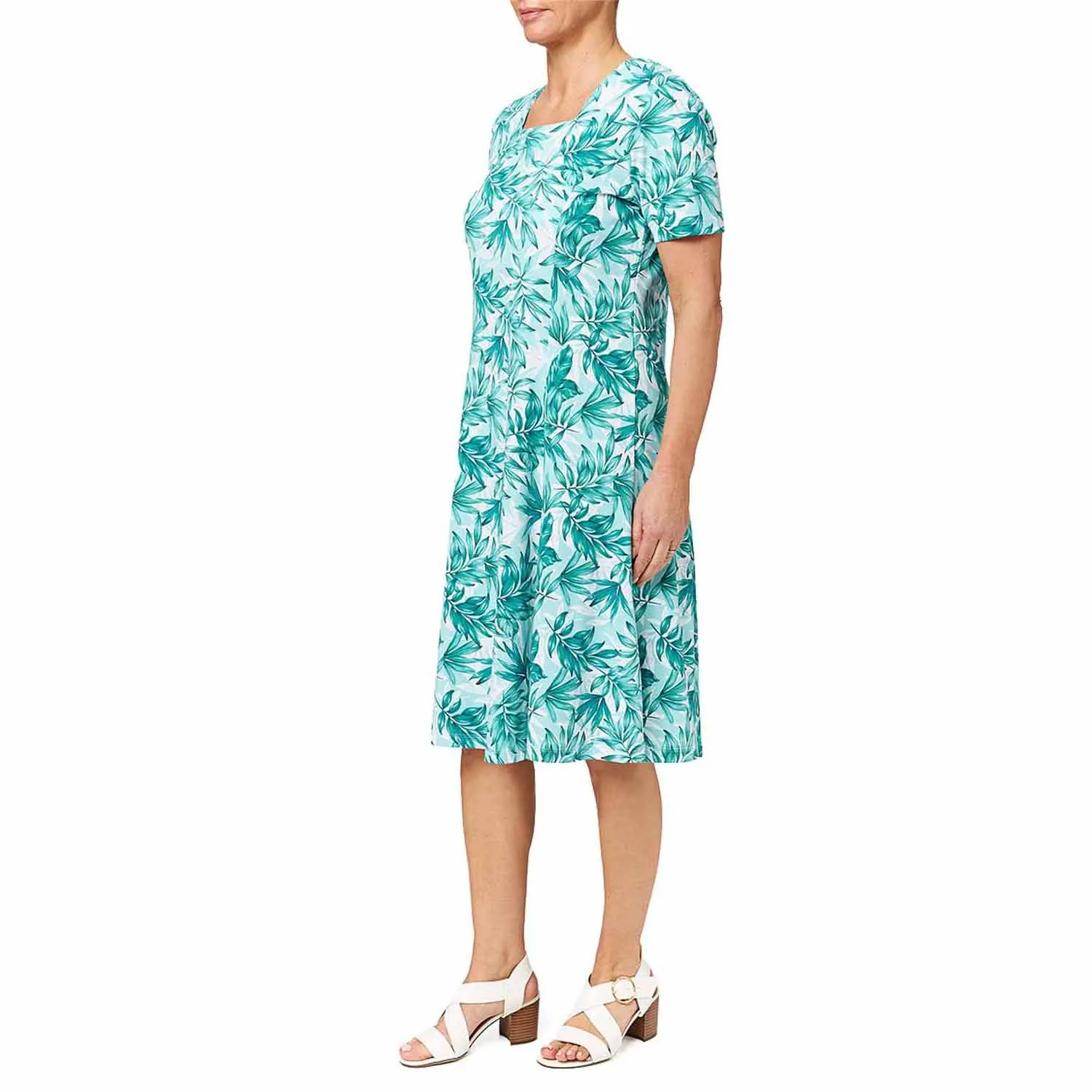 Leaf Print Dress - Turquoise