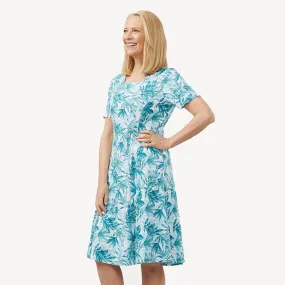 Leaf Print Dress - Turquoise