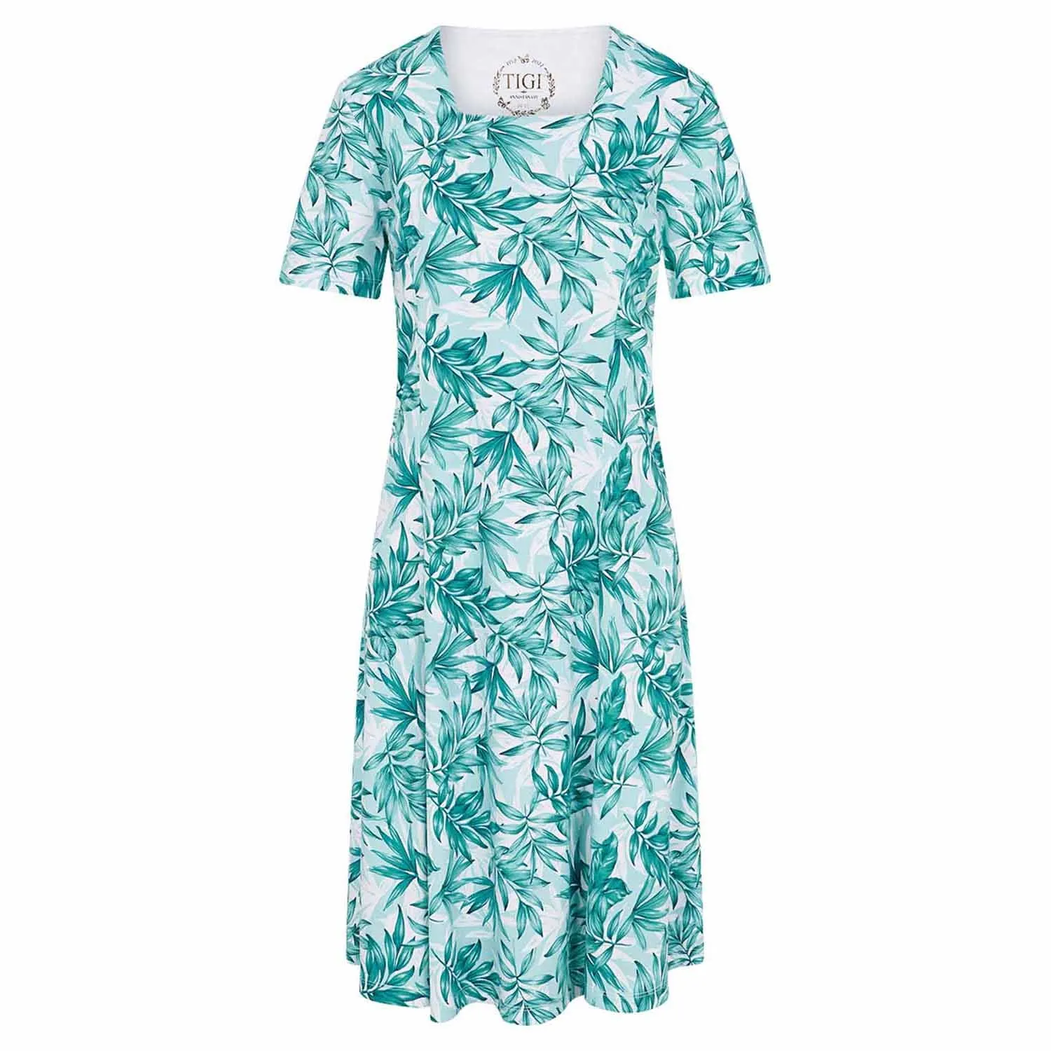 Leaf Print Dress - Turquoise