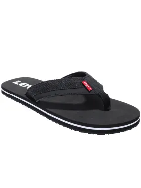 LEVI'S Mens Black Mixed Media Padded Wordmark Round Toe Slip On Thong Sandals Shoes