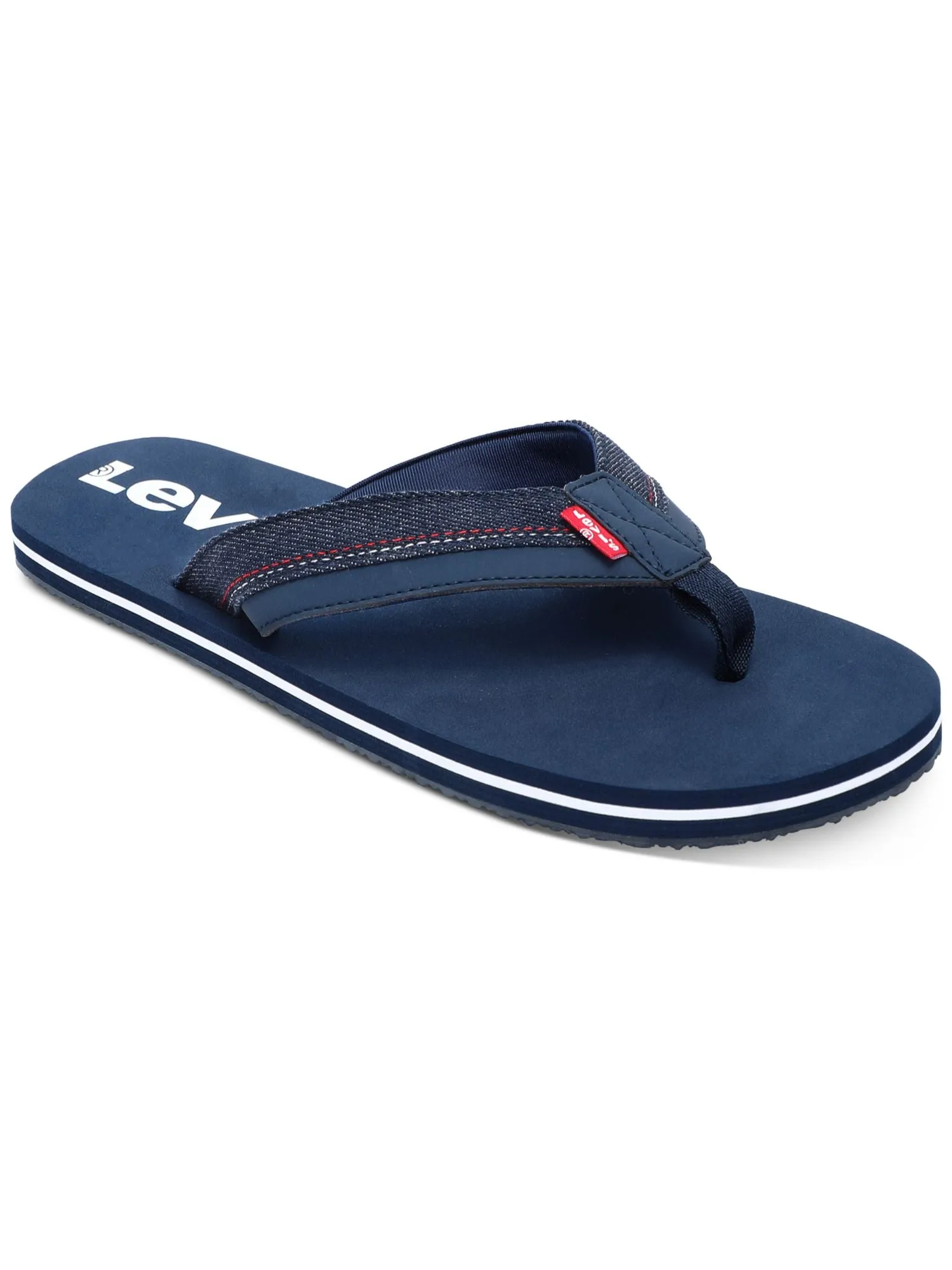 LEVI'S Mens Navy Mixed Media Padded Wordmark Strap Open Toe Slip On Thong Sandals Shoes