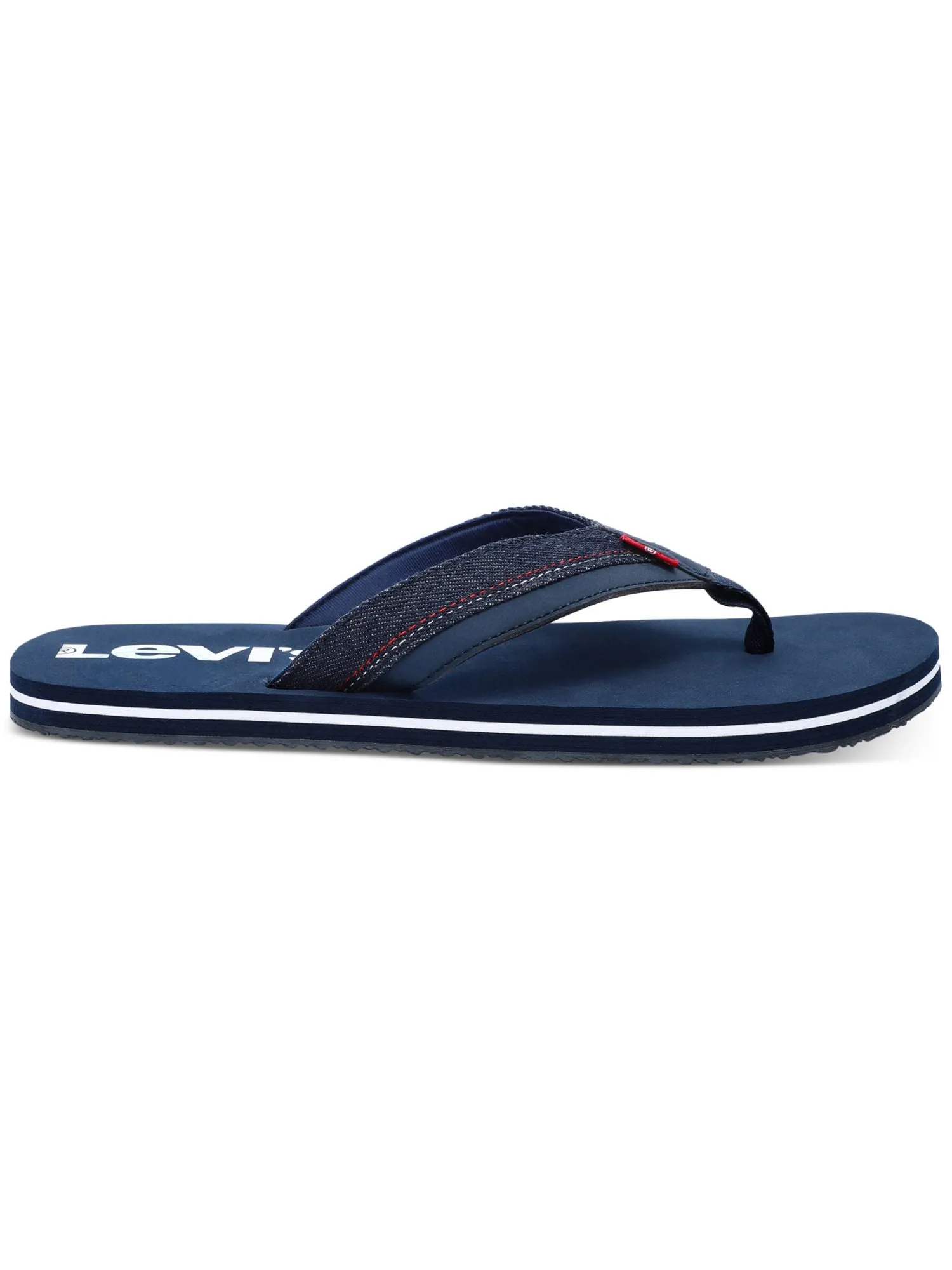 LEVI'S Mens Navy Mixed Media Padded Wordmark Strap Open Toe Slip On Thong Sandals Shoes