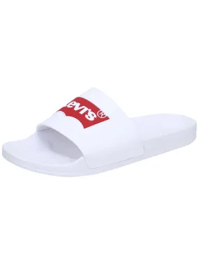 LEVI'S Mens White Batwing-logo Open Toe Slip On Slide Sandals Shoes