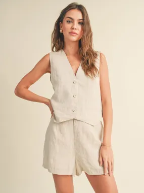 Linen Tuxedo Vest - Oatmeal