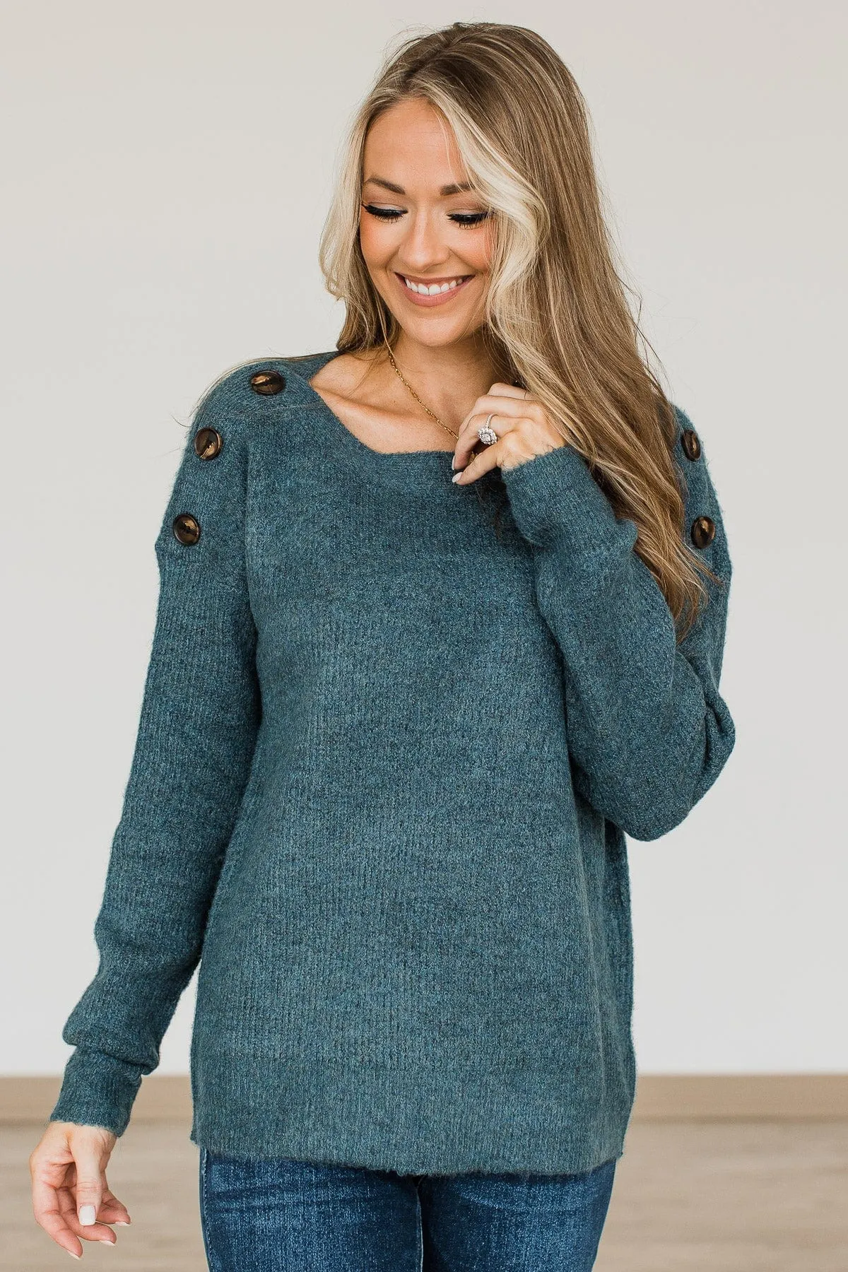 Love Beyond Words Knit Sweater- Dark Teal