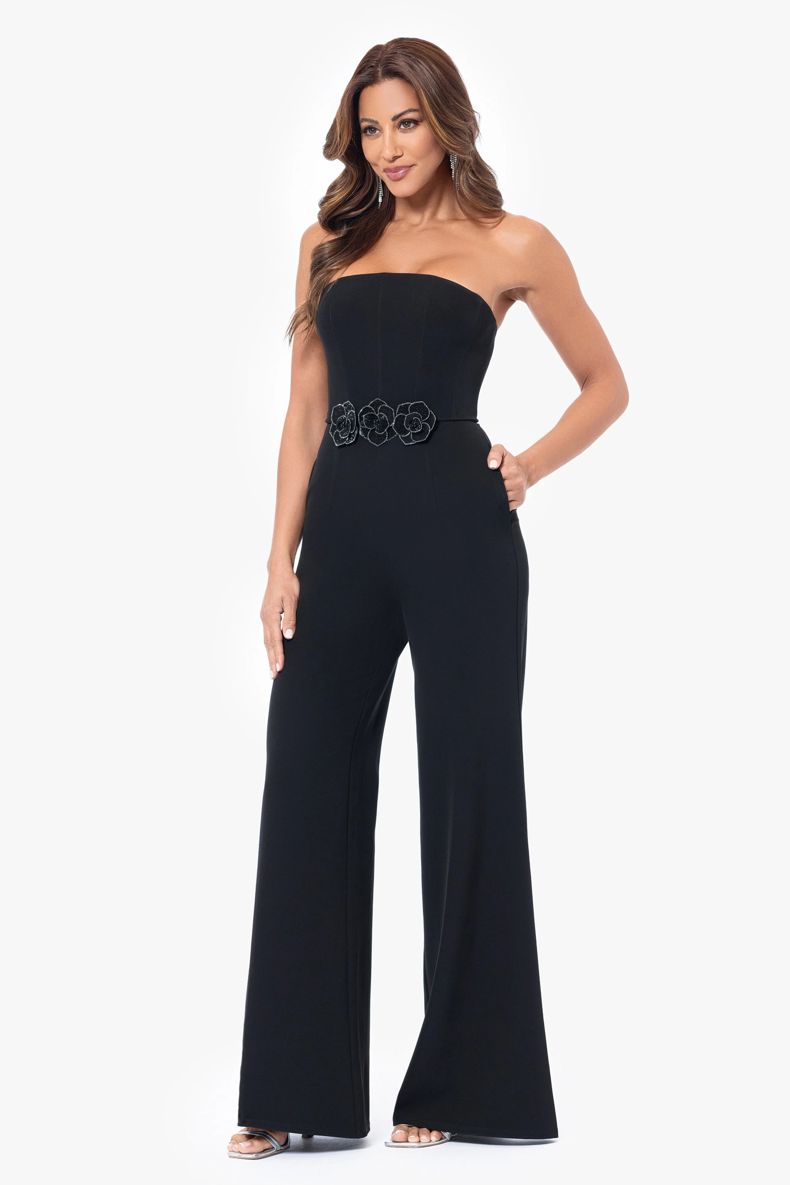 Marleen Long Scuba Crepe Jumpsuit with Flower Detailing