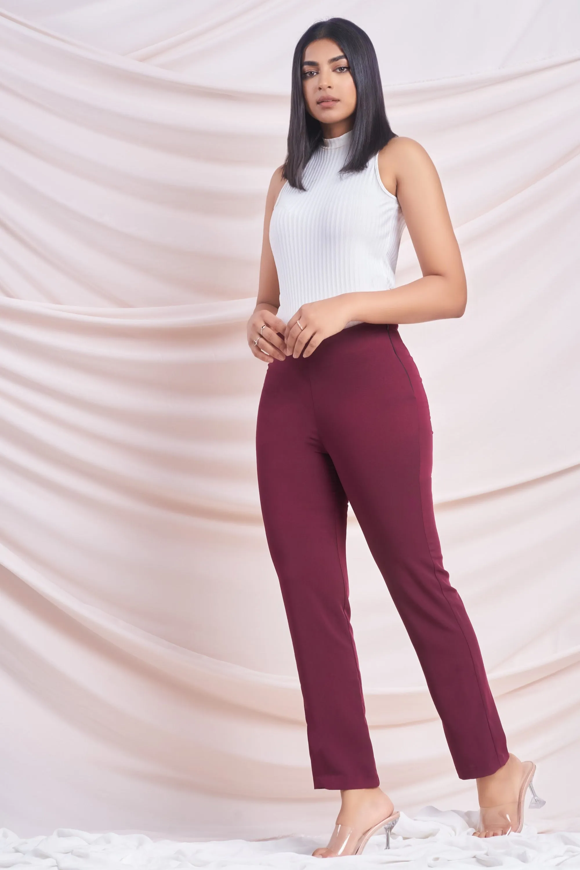 Maroon Side Zip Pant