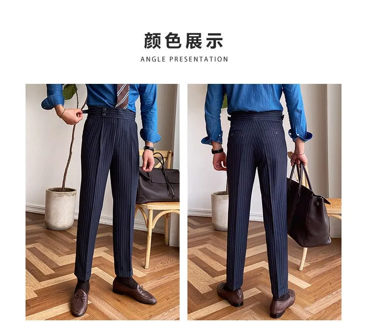 Men's British Fashion Striped Ankle Length Business Casual Pants